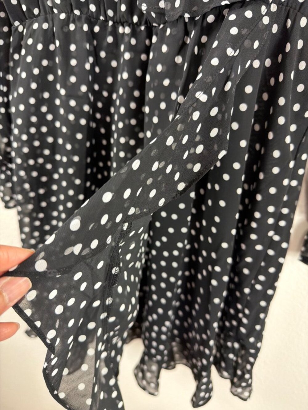H&M Polka Dot Ruffle Wrap Dress Sheer Sleeve NWT Size US 12 - Picture 9 of 16